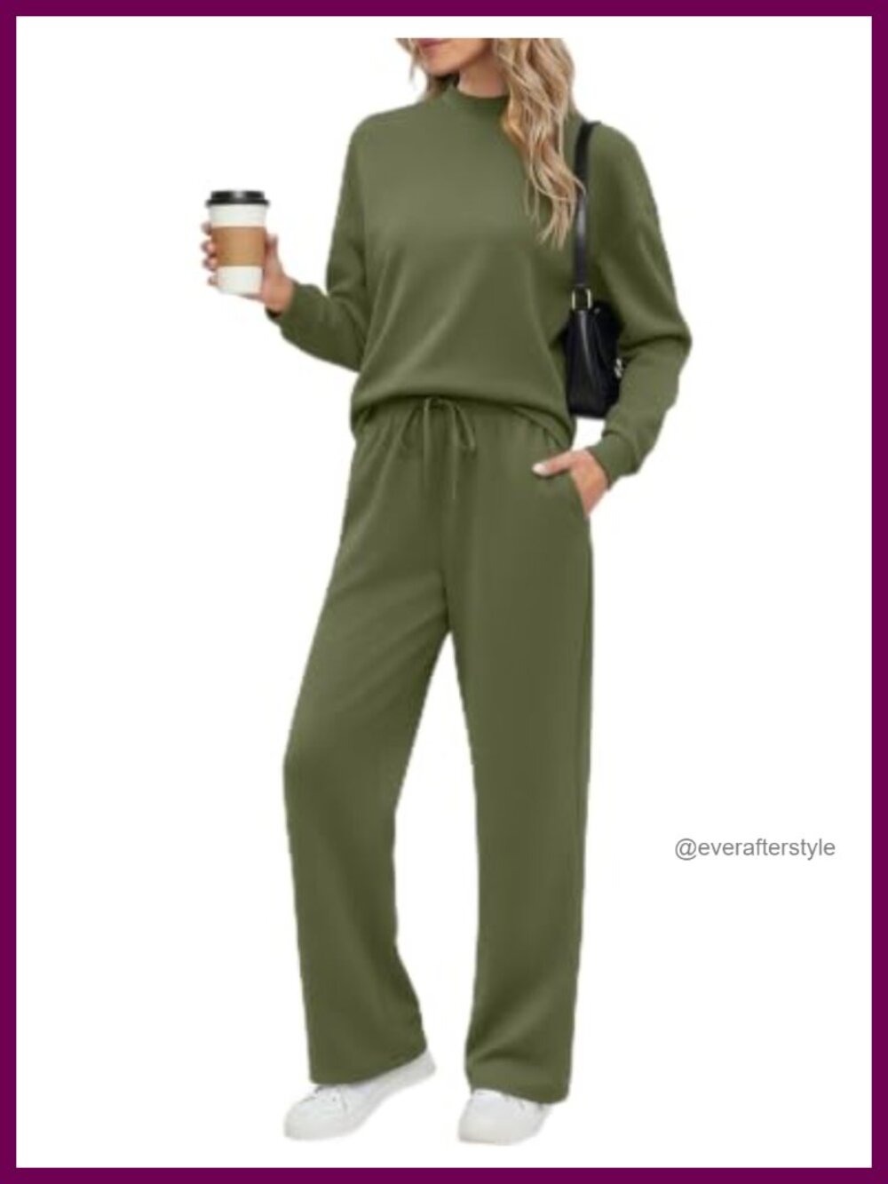 Two Piece Lounge Set Mock Neck Wide Leg Pants with Pockets